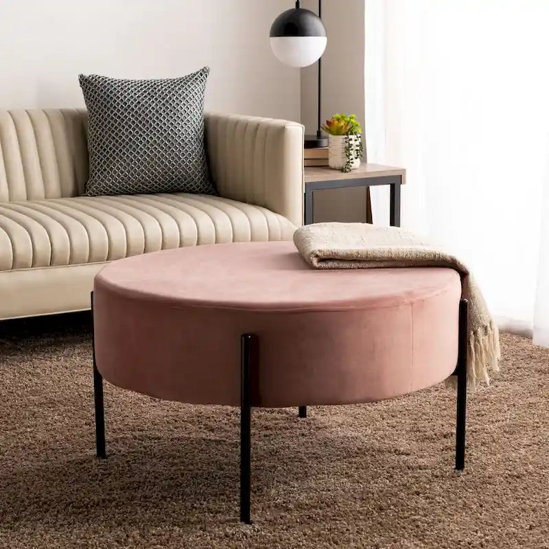 SAFAVIEH Shianne Round Velvet Cocktail Ottoman Table