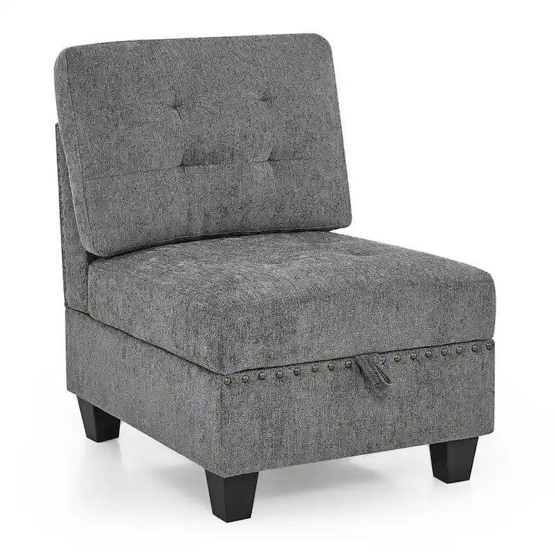 Grey Chenille L-Shaped Modular Sectional Sofa Set with Three Individual Chairs and Three Corner Pieces - Dimensions: 116W x 89.5D x 36.5H