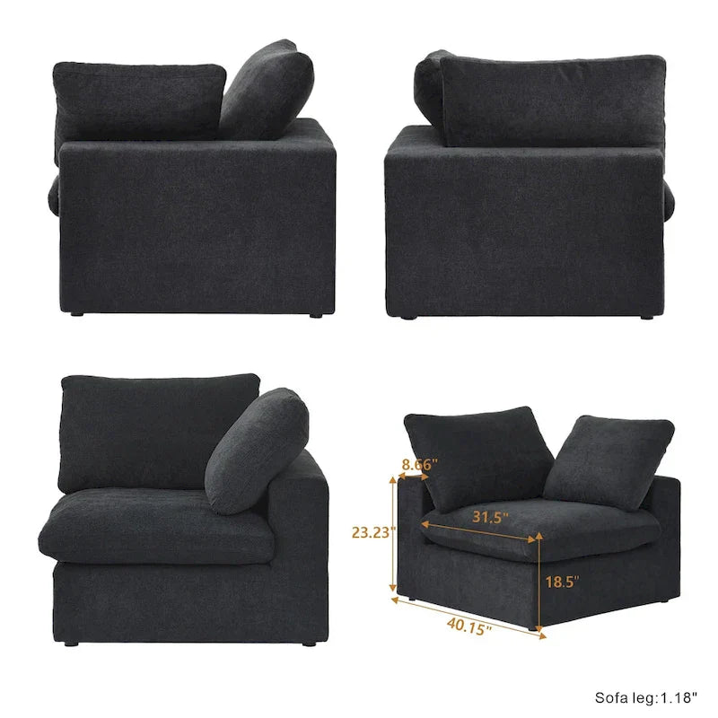 Sectional Couch with L-Shaped Design and Linen Upholstery, Featuring Multiple Cushions