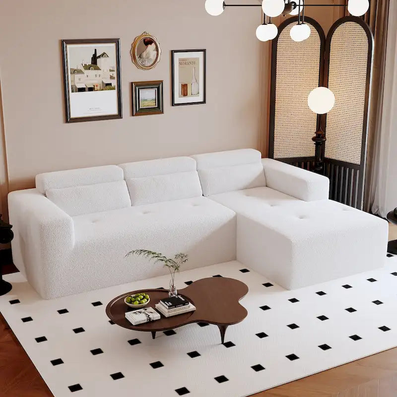 L Shaped Sectional Sofa with Upholstered Cushions and Modular Design