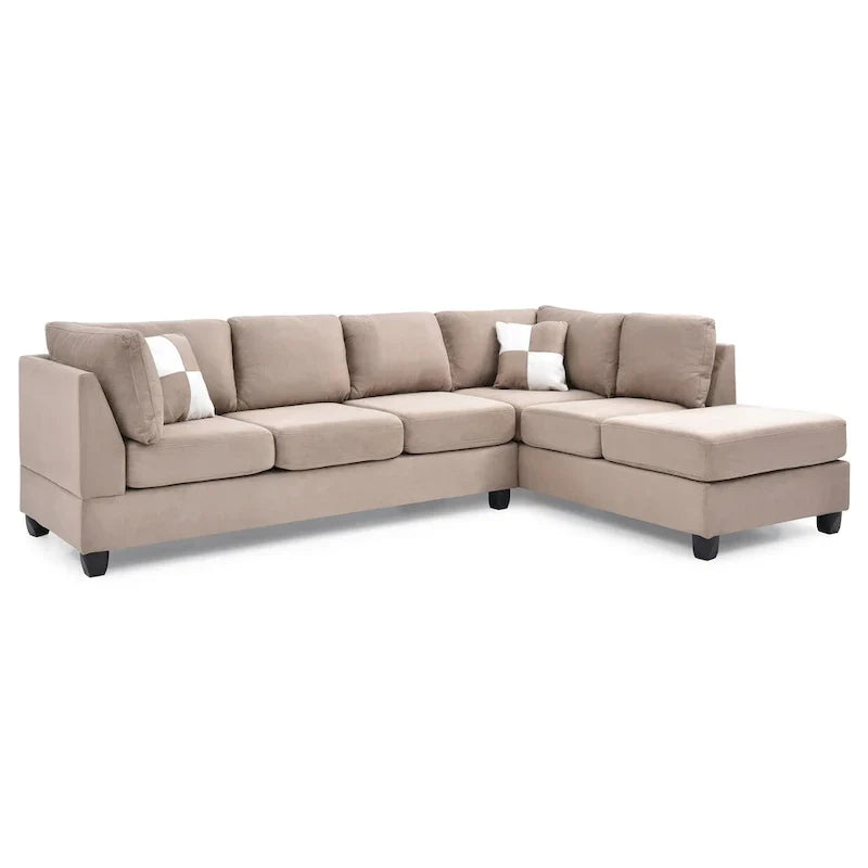 Malone 111-Inch Suede 4-Seater Sectional Sofa with Two Throw Pillows - Dimensions: 111L x 78W x 34H