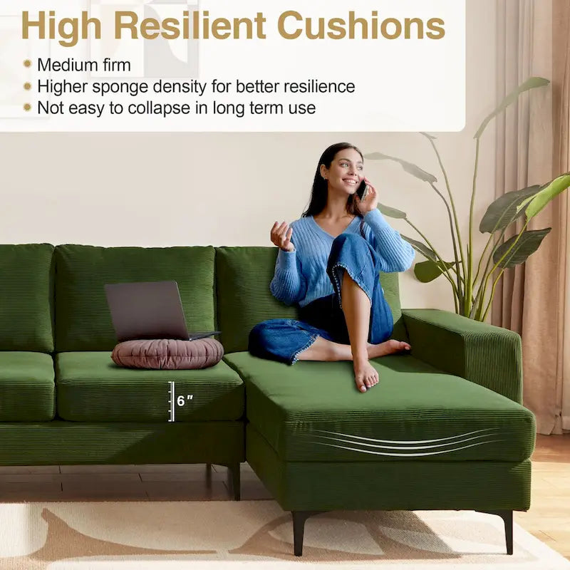 HOOOWOOO L-Shaped Upholstered Sofa with Stylish Metal Legs