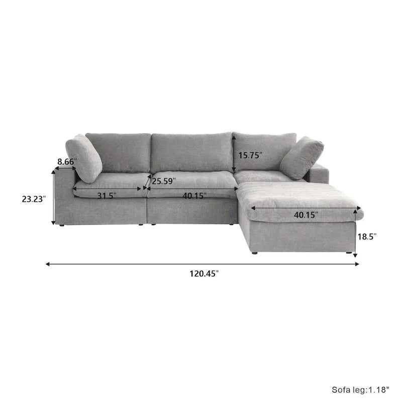 Sectional Couch with L-Shaped Design and Linen Upholstery, Featuring Multiple Cushions