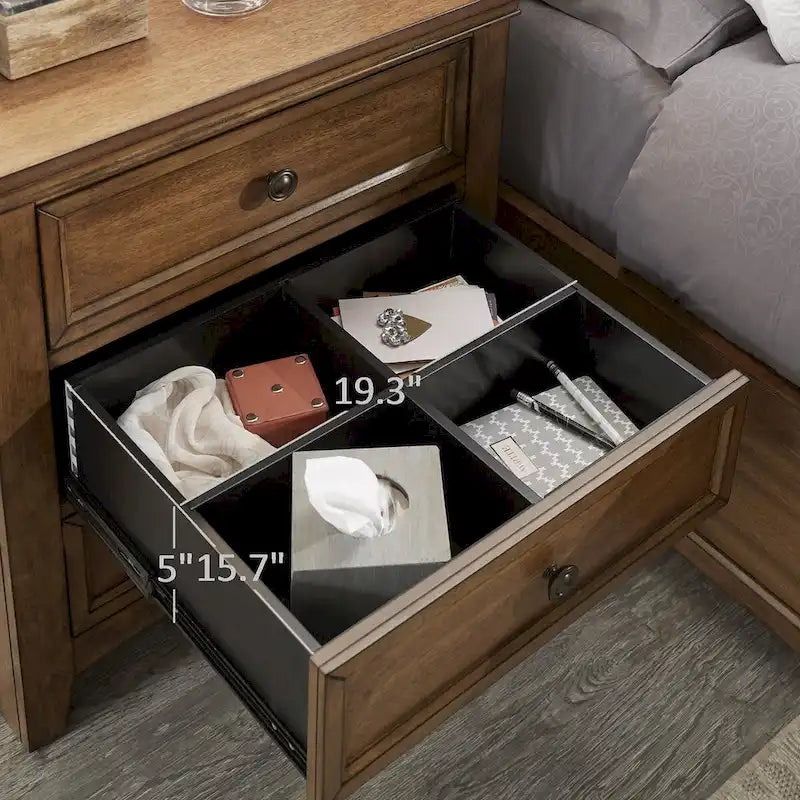 iNSPIRE Q Classic Ediline 3-Drawer Wooden Nightstand with Charging Station