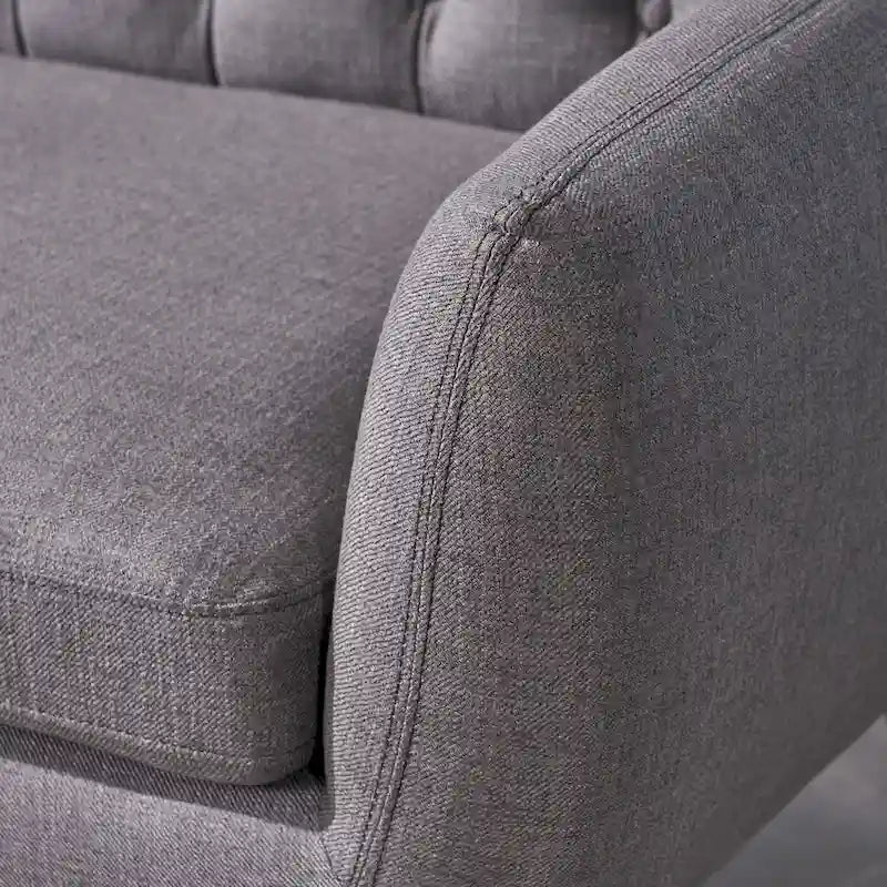 Mid Century Tufted Sofa with Cushioned Seat and Wooden Legs