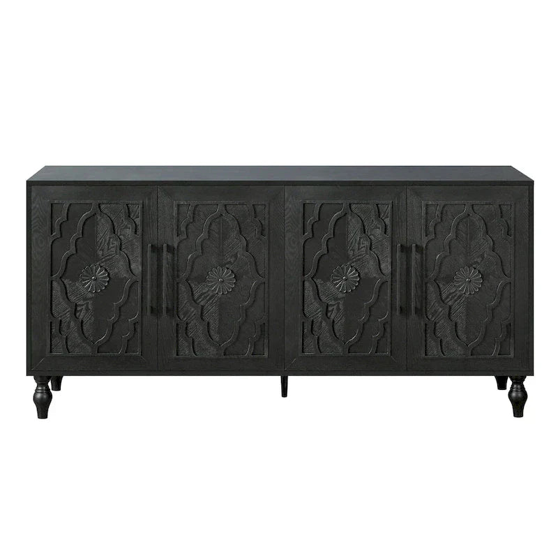Large Floral Carved Storage Cabinet - Sideboard Buffet