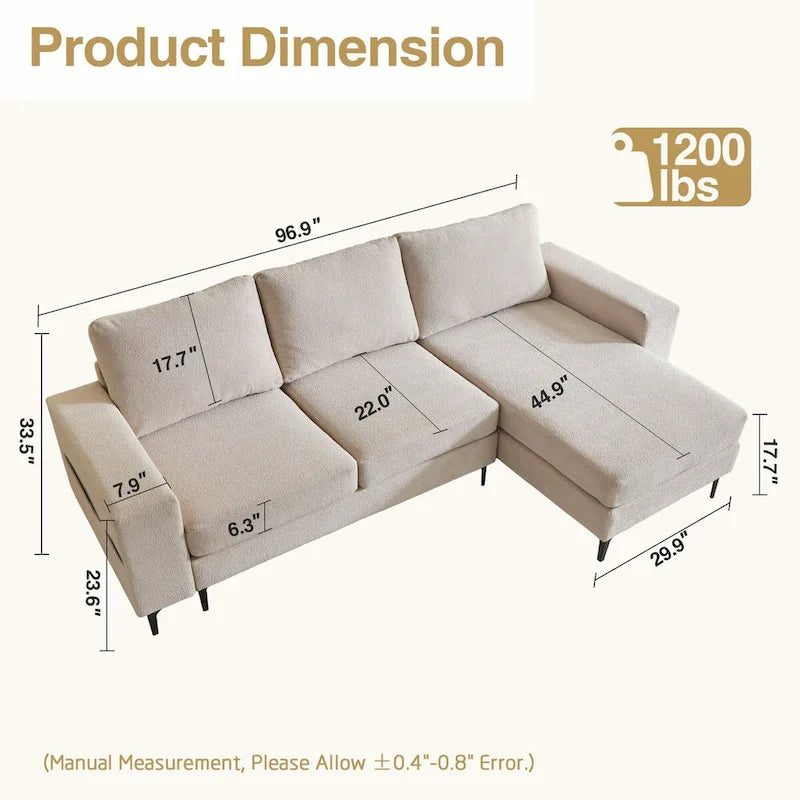 HOOOWOOO L-Shaped Upholstered Sofa with Stylish Metal Legs