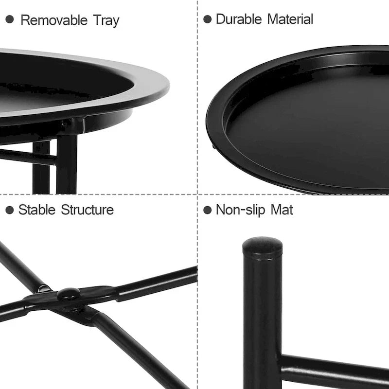 Javlergo Set of 2 Folding Round Steel TV Tray Tables - Compact Side Tables, No Assembly Needed - Dimensions: 18.5 x 18.5 x 19.7 in