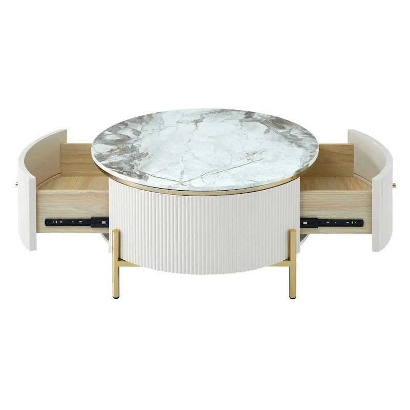 Merax Contemporary Round Coffee Table Featuring 2 Spacious Drawers