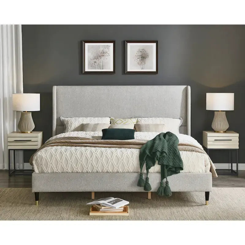 Roundhill Furniture Rozitta Upholstered Wingback Bed with Platform Design