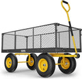 Steel Garden Cart, 2-in-1 1400 lbs Heavy Duty Utility Wagon, with Removable Mesh Sides to Convert into Flatbed, 240 U-Turn 13" Pneumatic Tires Garden Wagon for Farm Yard Lawn Garden Camping