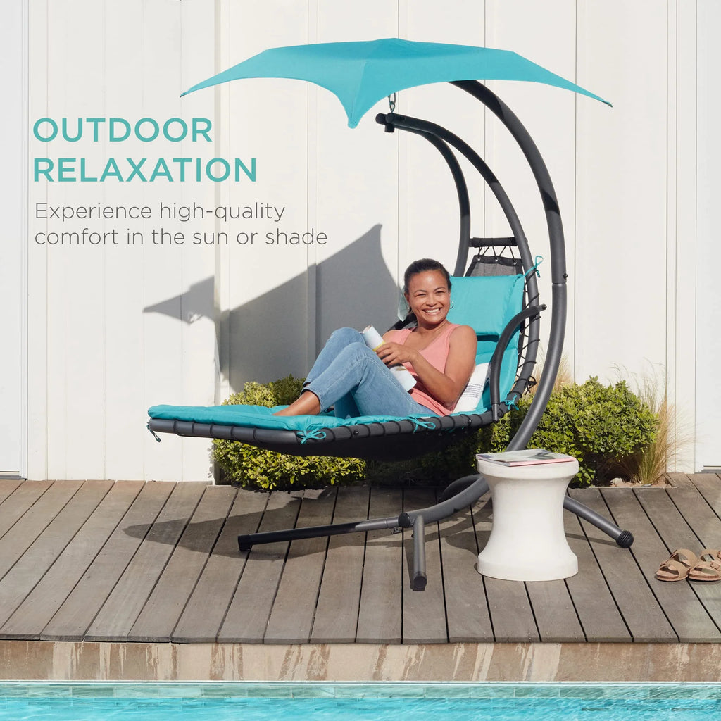 Best Choice Products Outdoor Hanging Curved Steel Chaise Lounge Chair