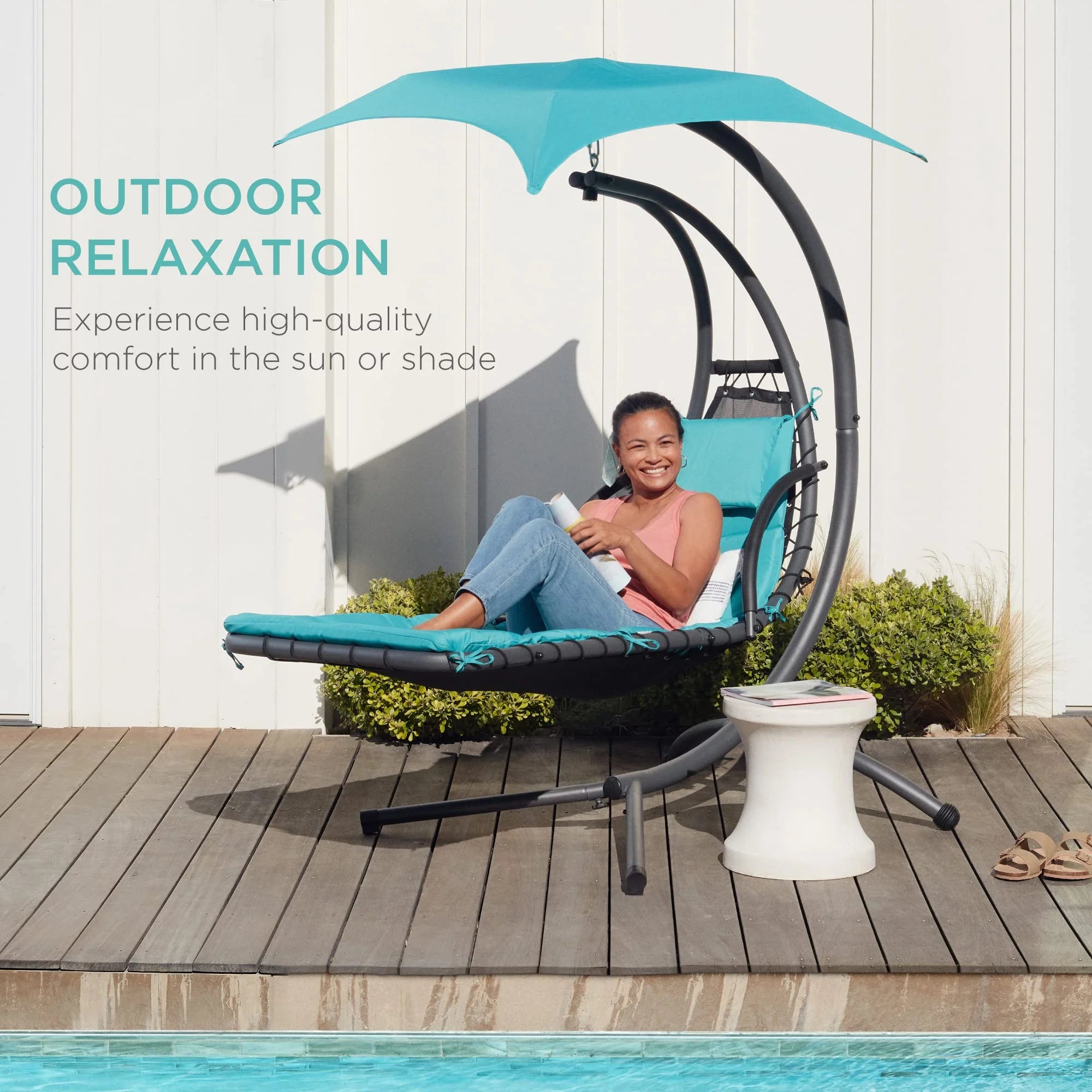 Best Choice Products Outdoor Hanging Curved Steel Chaise Lounge Chair