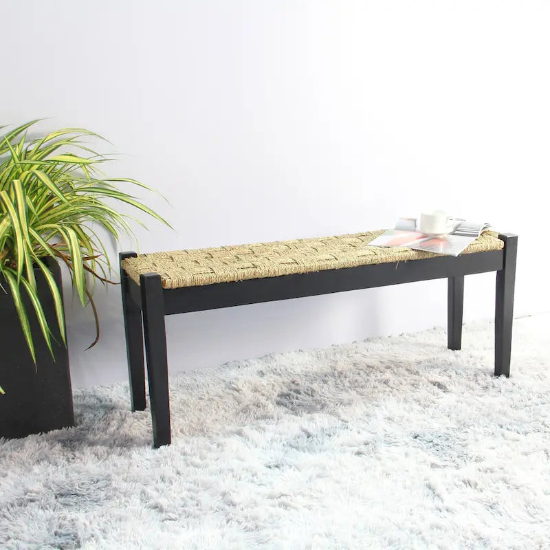 M4H Shambles Solid Wood Indoor Bench with Natural Seagrass