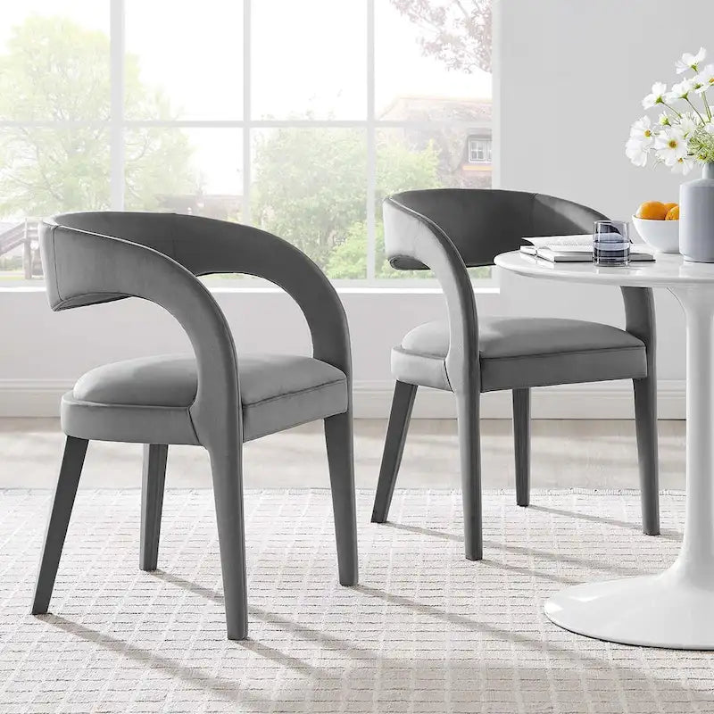 Set of 2 Modern Velvet Dining Chairs Curved Back Upholstered Accent Chairs