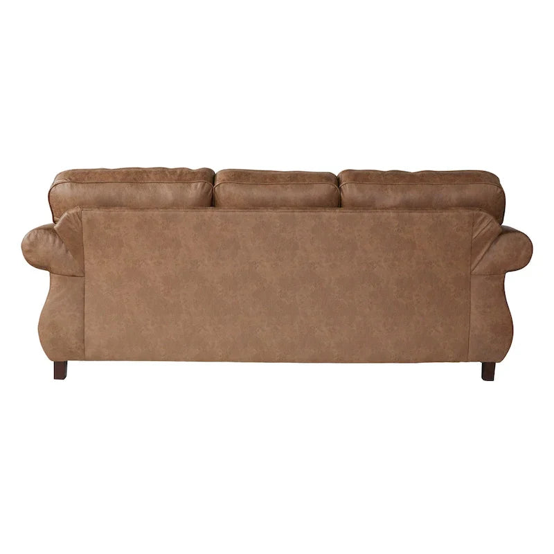 Roundhill Furniture Leinster Brown Fabric Sofa and Loveseat with Nailhead Trim
