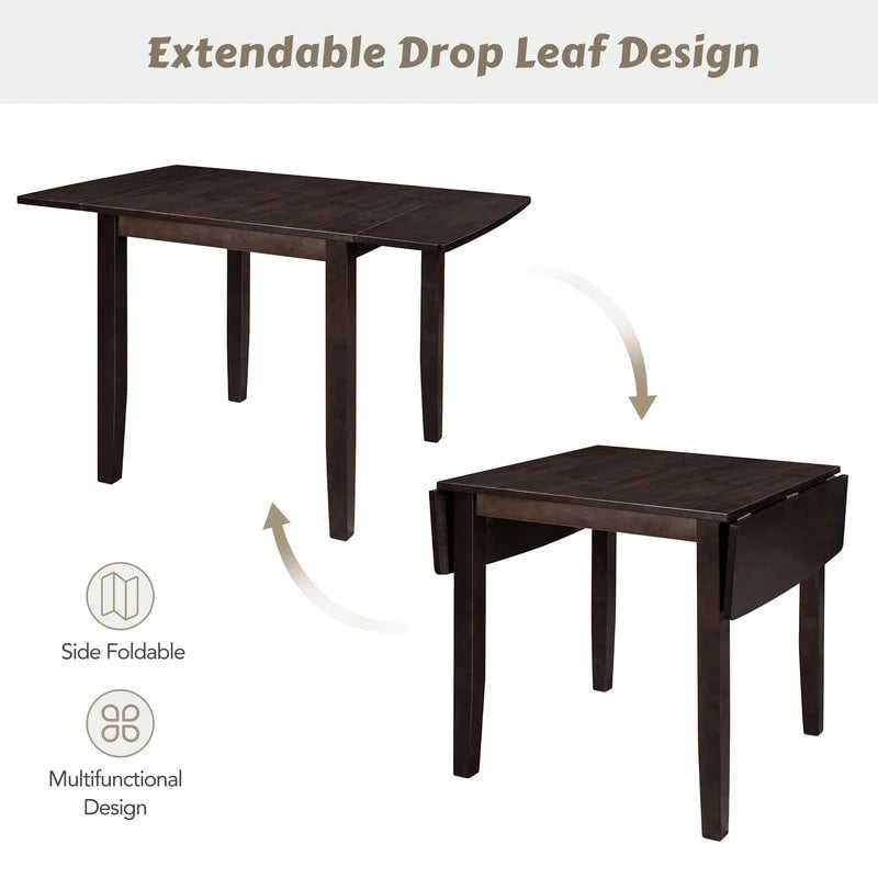 3-Piece Wood Drop Leaf Breakfast Nook Dining Table Set with 2 X-back Chairs for Small Places