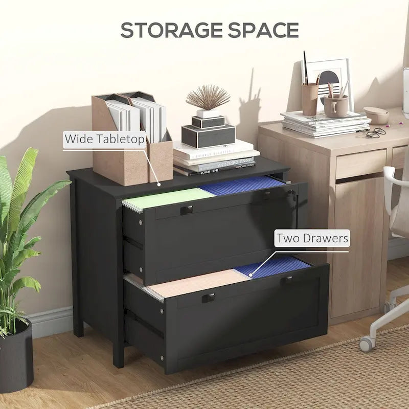 HOMCOM 2-Drawer Lateral File Cabinet with Lock and Adjustable Hanging Bar for Letter and A4 Files – Ideal for Home Office