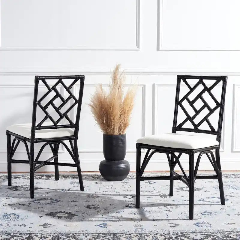 Set of 2 SAFAVIEH Maye Rattan Accent Chairs with Cushions - Dimensions: 18.5" W x 20.9" L x 35.8" H