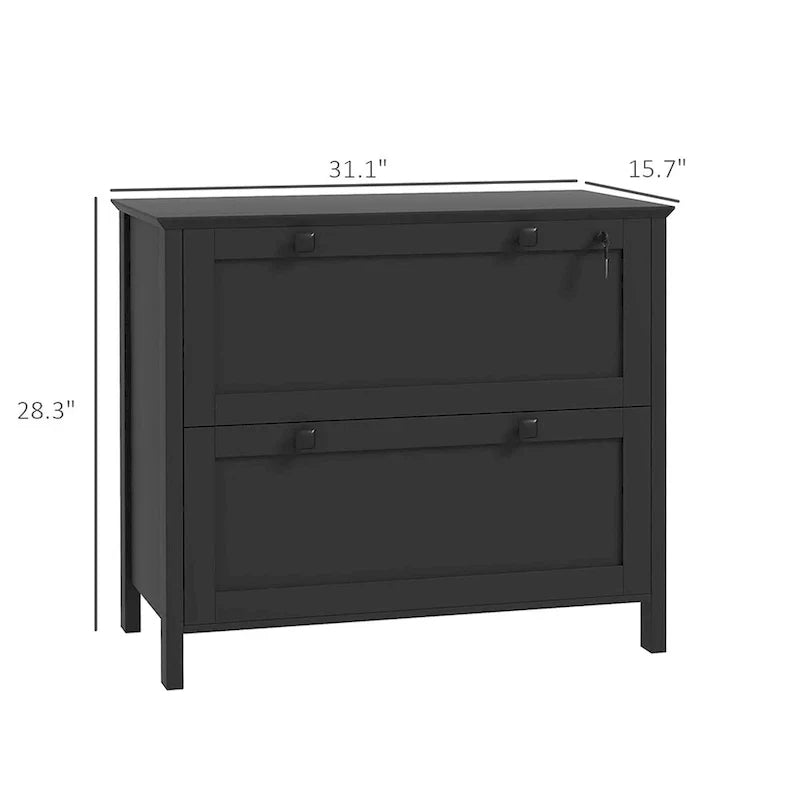 HOMCOM 2-Drawer Lateral File Cabinet with Lock and Adjustable Hanging Bar for Letter and A4 Files – Ideal for Home Office