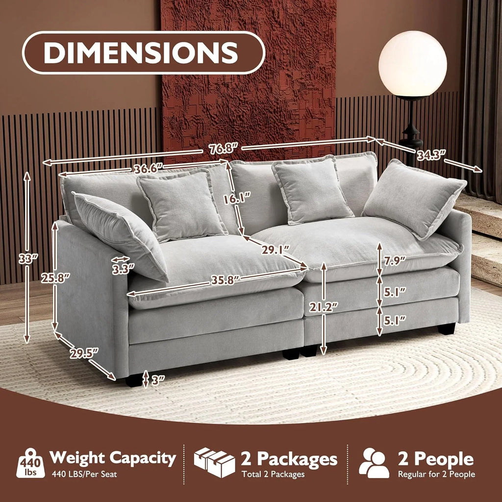 111.4 Inch L-Shaped Modern Sofa Modular Cloud Sofa Ottoman 4-Seater Chenille Deep Seat Sofa