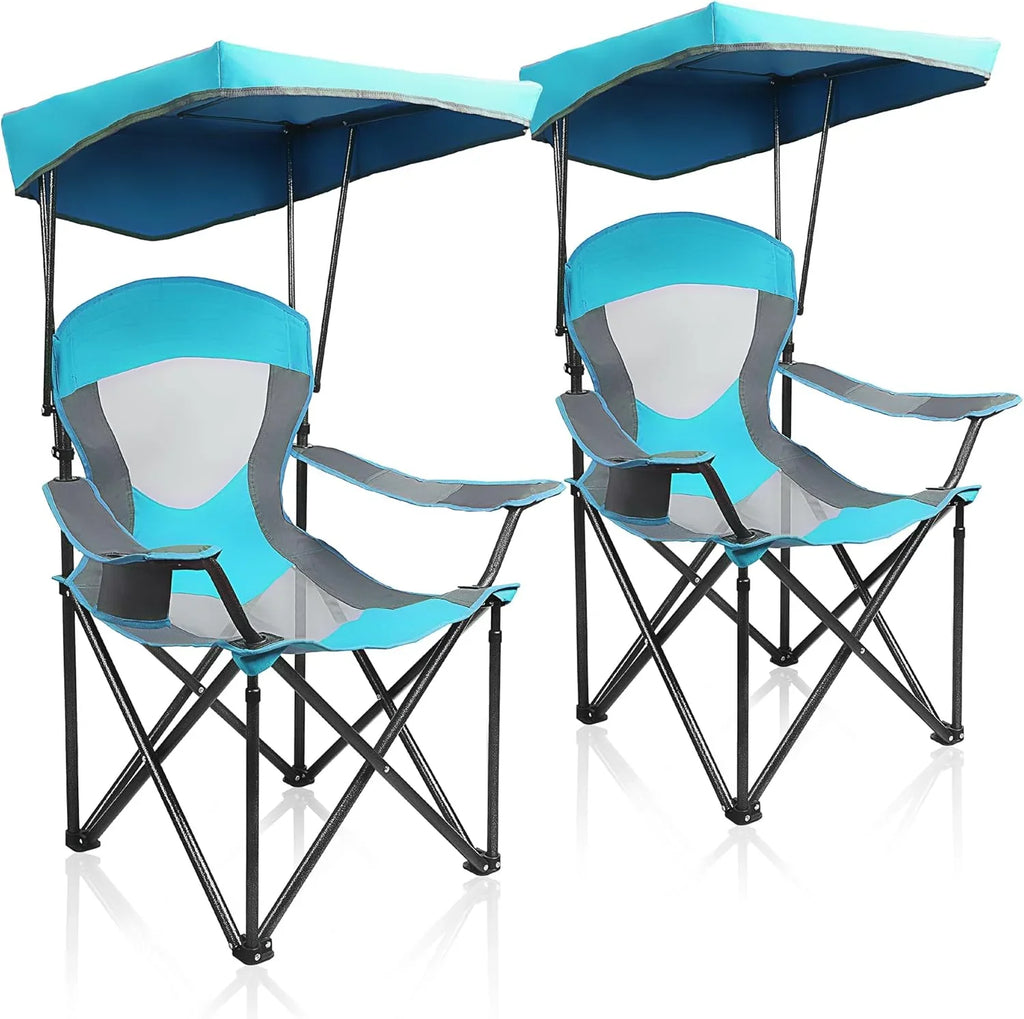 ALPHA CAMP Heavy Duty Canopy Camping Chair, 350 lbs Capacity Oversized Folding Chair with Adjustable Sunshade, Portable Sunshade Chair with Cup Holder for Beach, Fishing, Outdoor