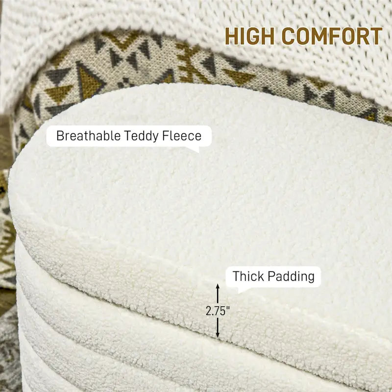 HOMCOM 46-Inch Teddy Fleece Upholstered Storage Ottoman Bench with Wood Frame – Stylish Boucle Storage Solution for Bedroom and Living Room