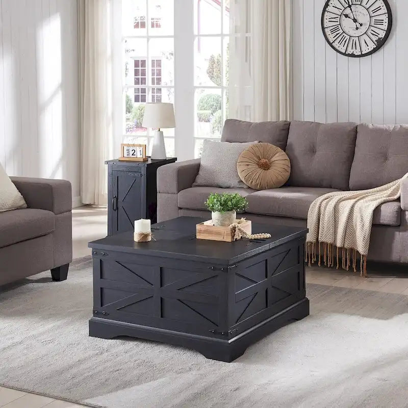 Rustic Square Wood Coffee Table for Living Room - Farmhouse Style