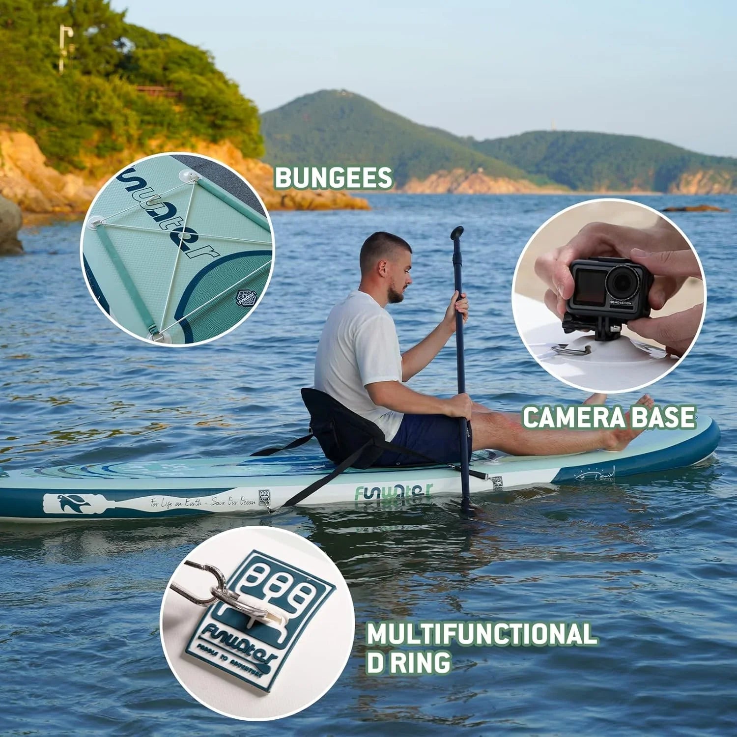 FunWater Inflatable Stand Up Paddle Board with Premium SUP Paddle Accessories, Non-Slip EVA Deck, 11'/10'6' Paddle