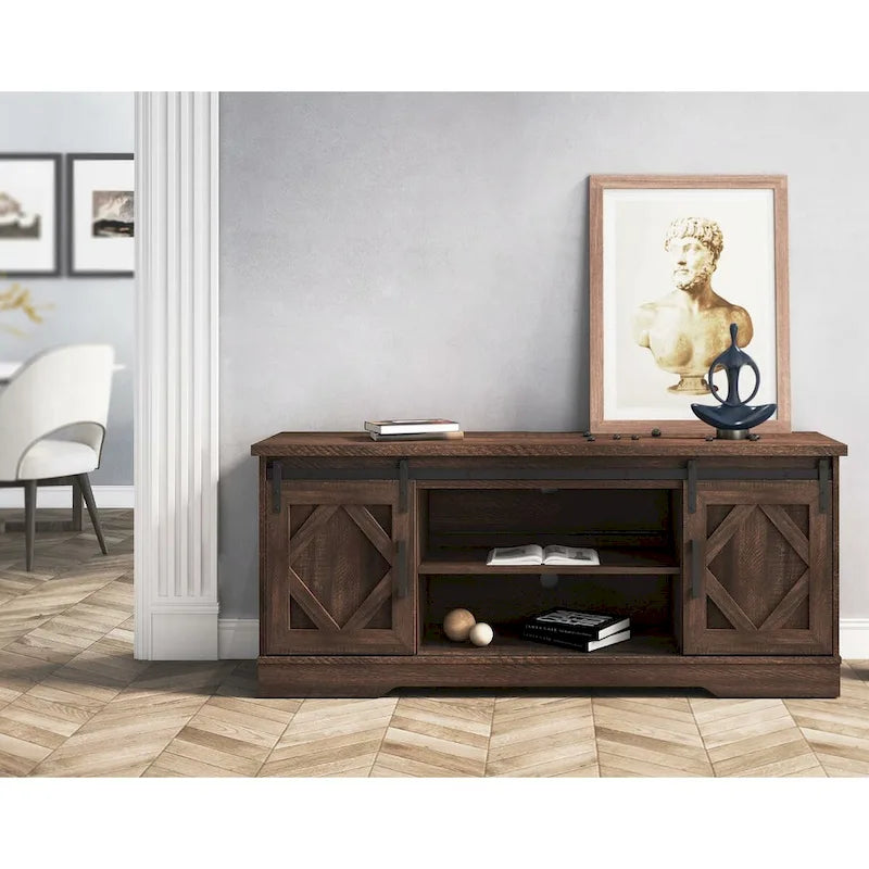 Rustic Farmhouse Barndoor TV Stand - Entertainment Center for TVs up to 70 Inches
