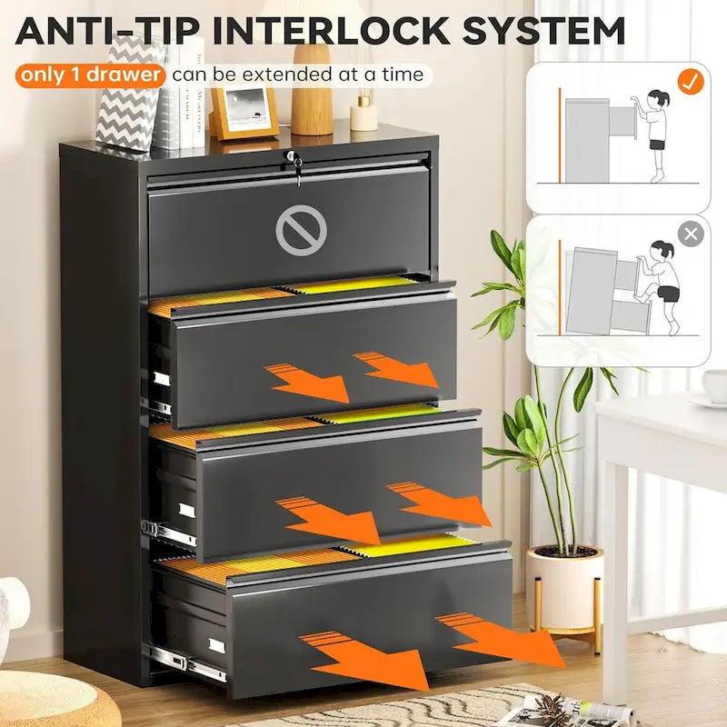 Lockable 4-Drawer Metal Lateral Filing Cabinet