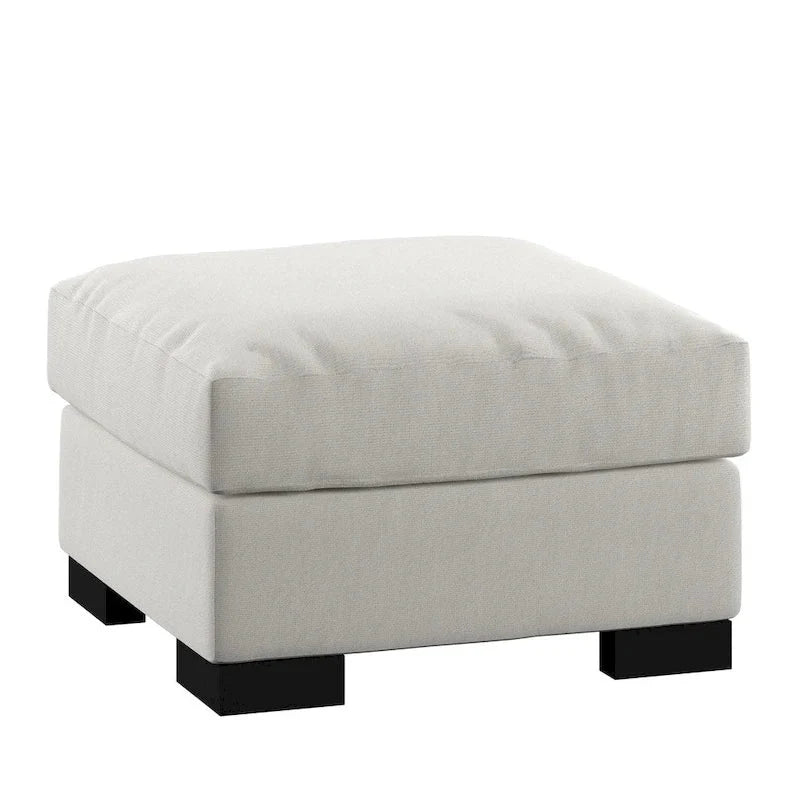 iNSPIRE Q Artisan White Cotton Fabric Down-Filled Ottoman - Lion Design