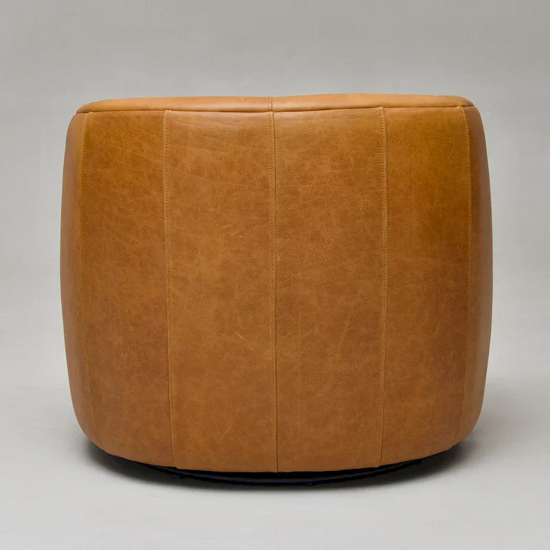 KINWELL Contemporary Genuine Leather Swivel Armchair with Cushion