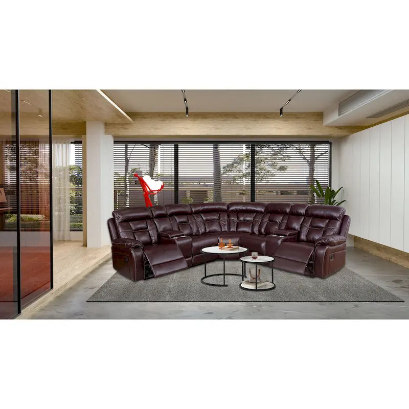 Mid-Century Modern Faux Leather Reclining Sectional Sofa