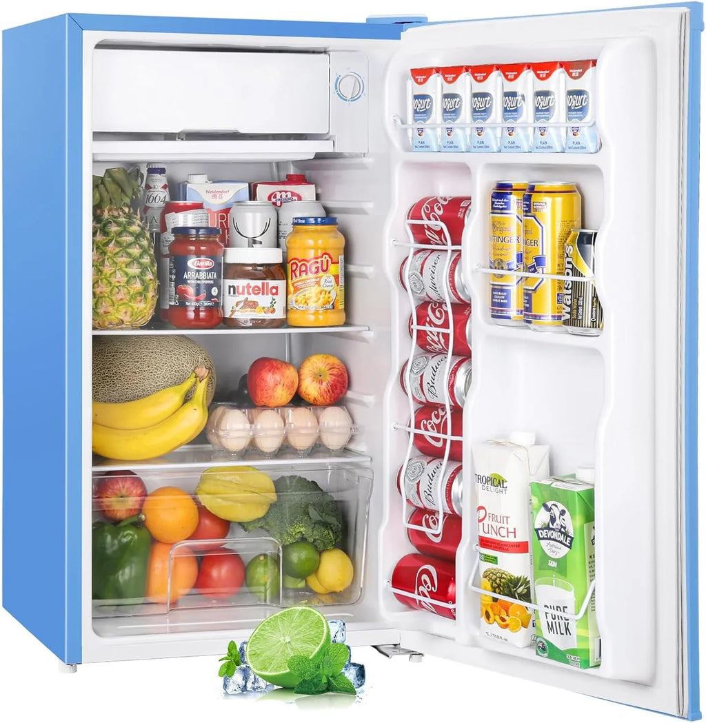 Upstreman 3.2 Cu.Ft Mini Fridge with Freezer, Single Door Mini Fridge, Dorm Fridge, Adjustable Thermostat, Mini Refrigerator for Bedroom, Office, Dorm, Black-BR321