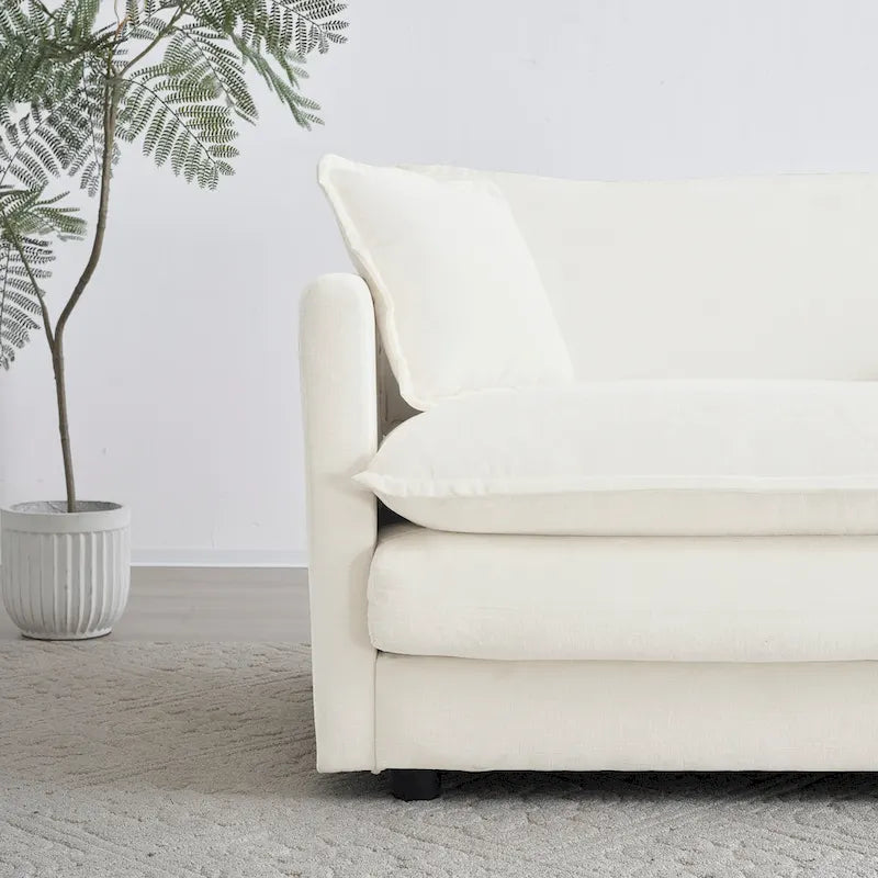 Set of 2 High-End Chenille Upholstered Accent Chairs with Toss Pillows - White Living Room Armchairs