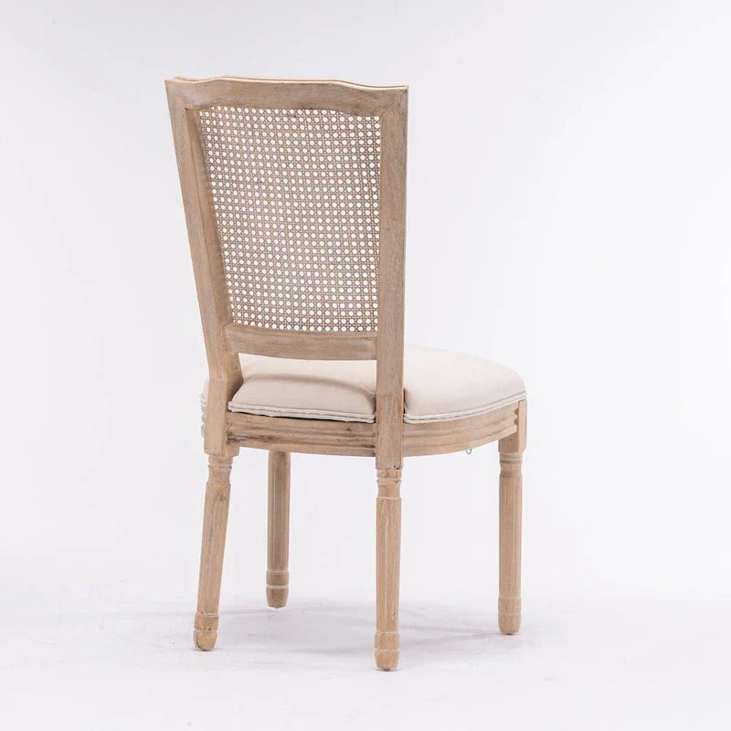 Set of 2 Antique Rattan-Back Dining Chairs with Solid Wood Frame