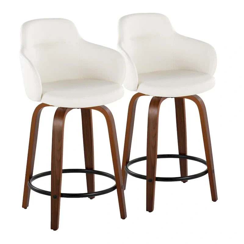 Set of 2 Carson Carrington Iglabo 24-Inch Fixed-Height Counter Stools with Bent Wood Legs and Round Footrest