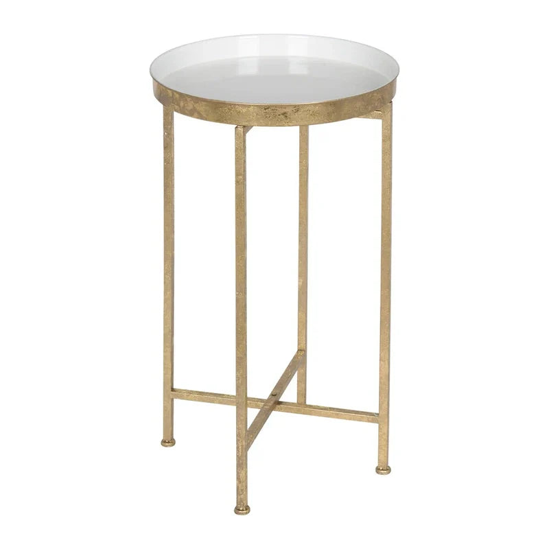 Kate and Laurel Celia Round Metal Folding Accent Table with Tray