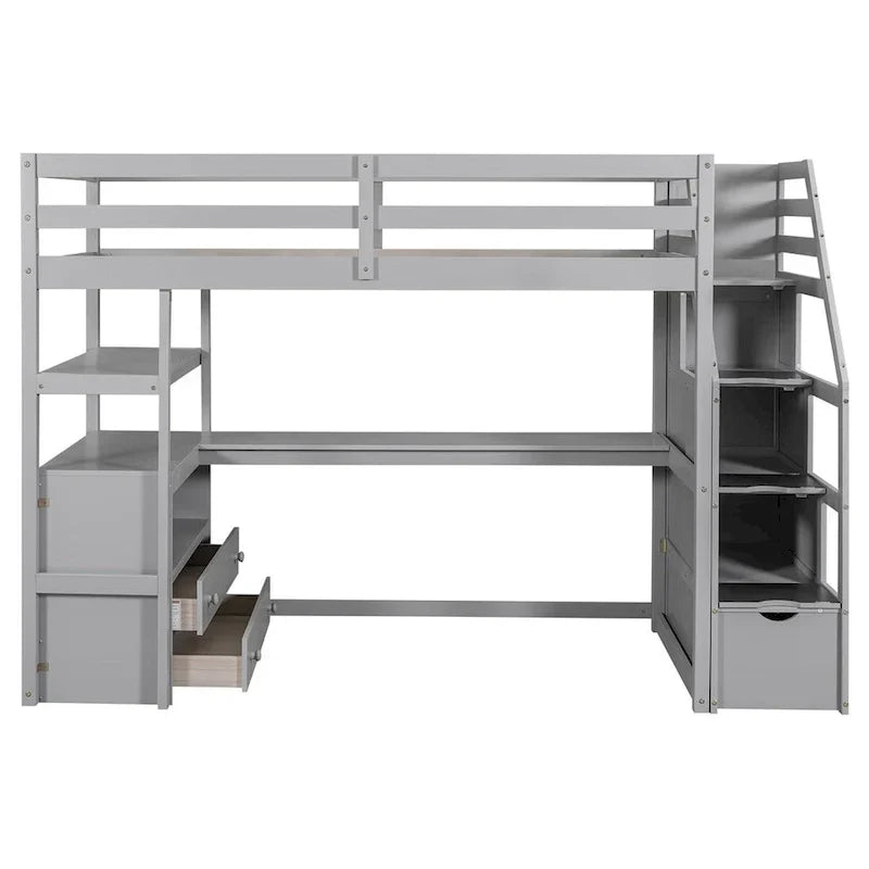 Merax Loft Bed with Integrated Desk and Storage Shelves