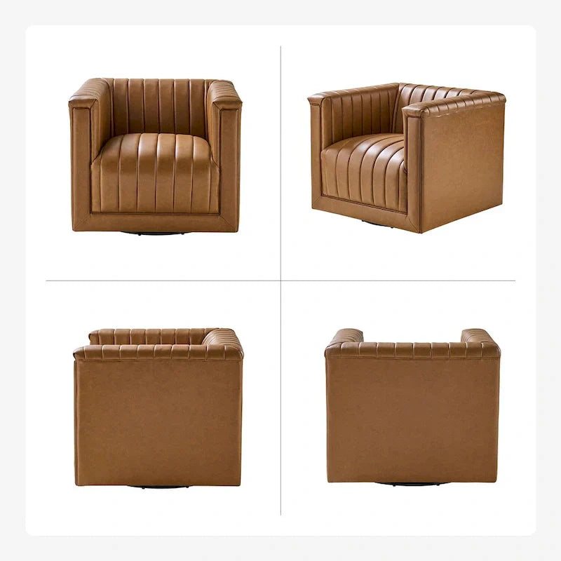 Set of 2 Esteban Modern Leather Swivel Barrel Chairs by HULALA HOME