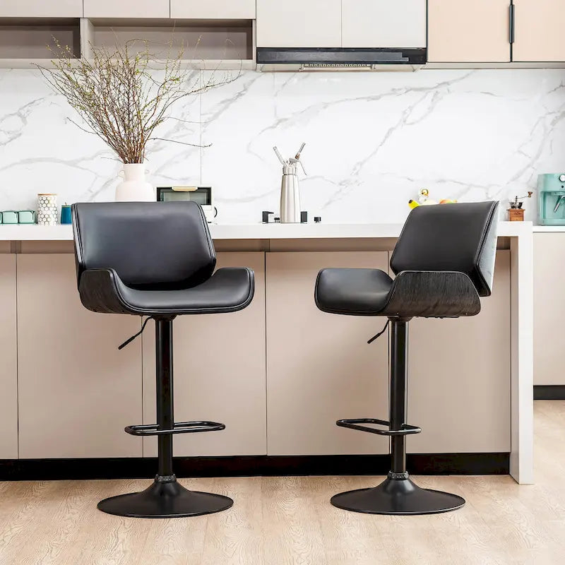 Glitzhome Adjustable Swivel Bar Stool Set with 3 Leatherette Seats for Pub Tables