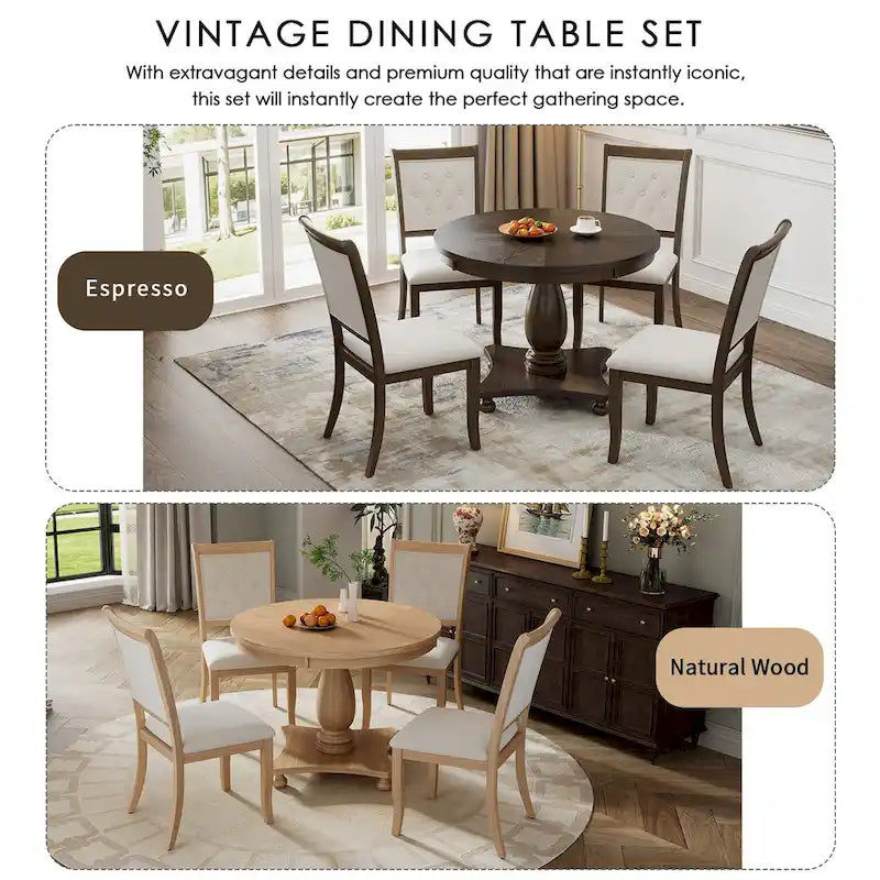 GDFStudio Lak Retro 5-Piece Dining Set with Upholstered Chairs