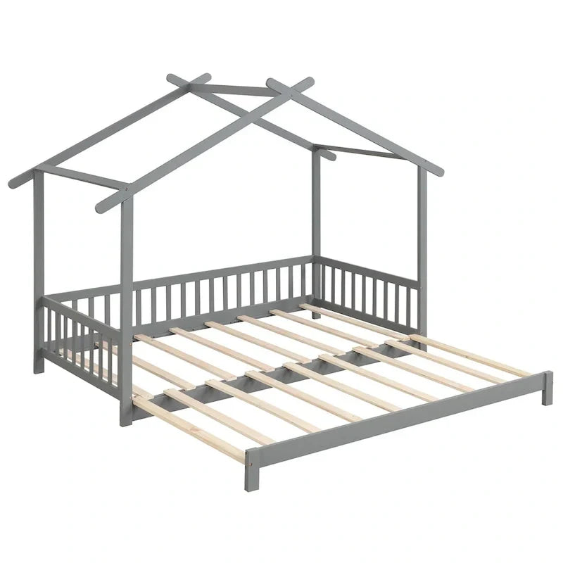 Gymax Twin to King Wooden House Bed Daybed with Safety Rails & Customizable Design