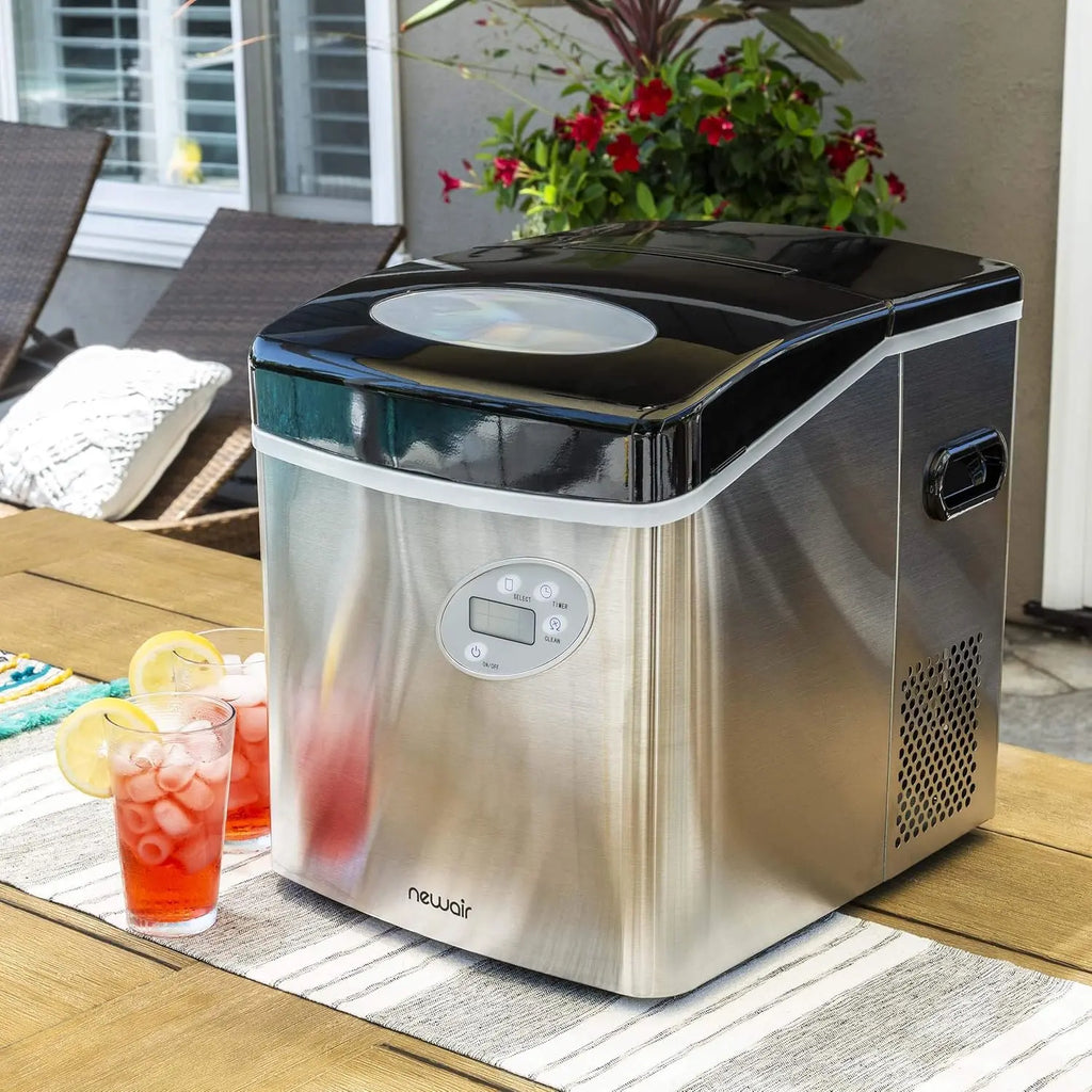 Newair Portable Ice Maker 50 lb. Daily, 12 Cubes in Under 7 Minutes - Compact Countertop Design - 3 Size Bullet Shaped Ice - for Kitchen/Office/RV/Bar - Stainless Steel