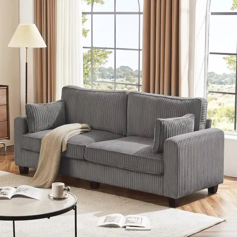 LUE BONA 81 Contemporary Corduroy 3-Seater Sofa - Upholstered Polyester Rectangle Design with Wooden Base for Living Room