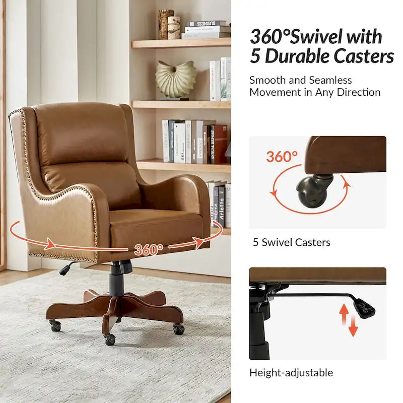 HULALA HOME Pete Adjustable Height Faux Leather Swivel Executive Chair with Tilt Mechanism