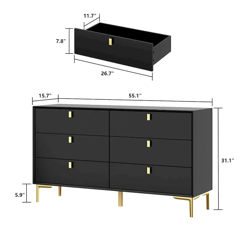 Mid-Century 6-Drawer Storage Dresser Chest Sideboard