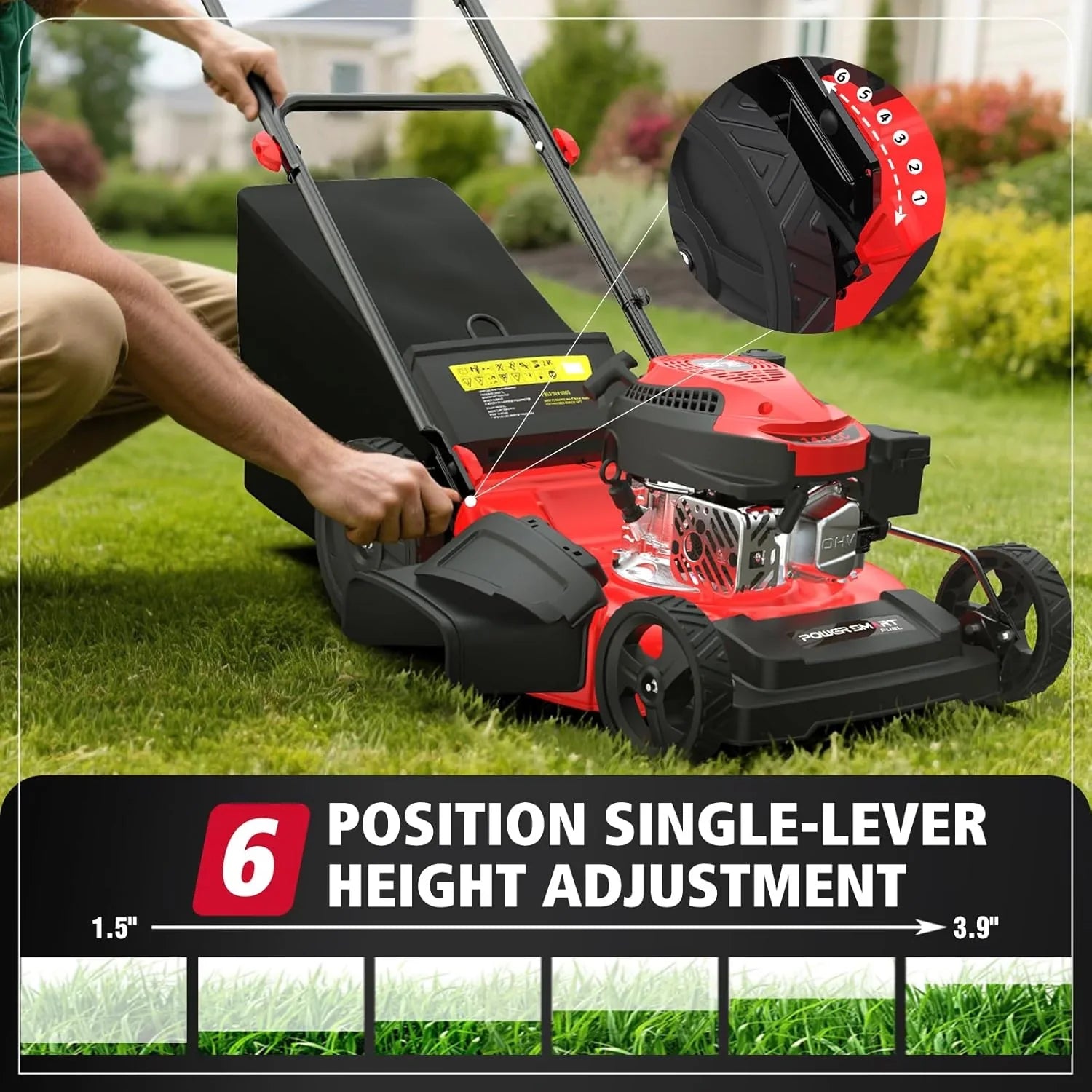 PowerSmart Gas Lawn Mower 21-Inch 144cc OHV Engine 3-in-1 Push Mower with Bagging