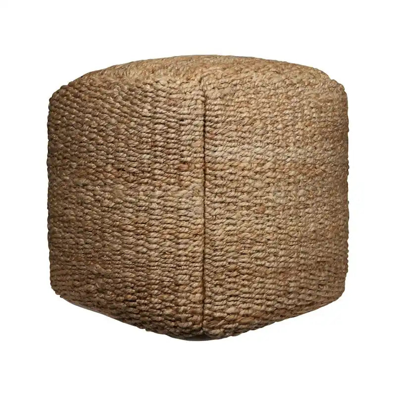 HomeRoots 18-Inch Natural Jute Woven Cube Pouf Ottoman